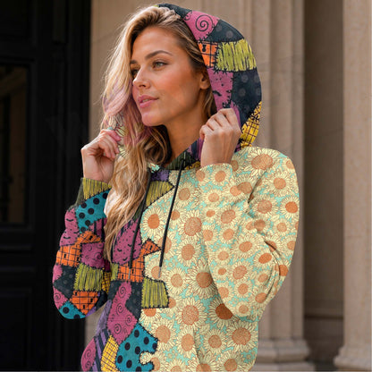 Women Hoodie and Leggings, Sunset Sunflowers Stitched Outwear Pants Outfit