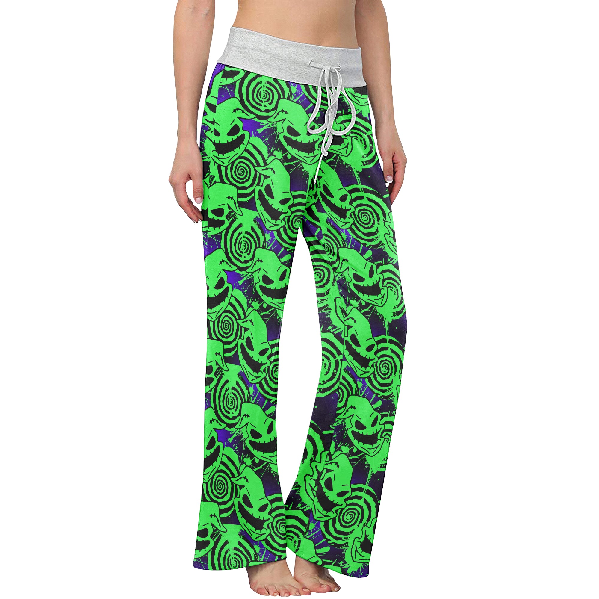 Green Nightmare Paint Women's High-waisted Wide Leg Pants | Wonder Skull