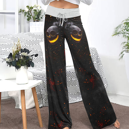 Flaming Skull Smile Women's High-waisted Wide Leg Pants
