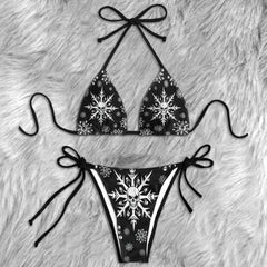Frozen Death Snowflake Pattern Micro Triangle Bikini Swimsuit
