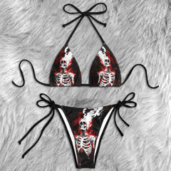 Red Flaming Skeleton Micro Triangle Bikini Swimsuit - Wonder Skull