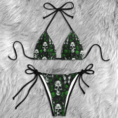 Green Neon Rose Skull Micro Triangle Bikini Swimsuit