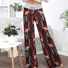 Red Horror Skull Pattern Women's High-waisted Wide Leg Pants | Wonder Skull