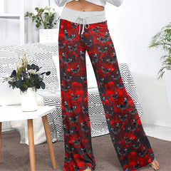 Red Butterfly Skull Pattern Women's High-waisted Wide Leg Pants