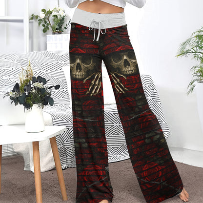 Barbed Heart Skull Rose Women's High-waisted Wide Leg Pants