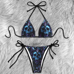 Gothic Butterfly Skull Garden Micro Triangle Bikini Swimsuit