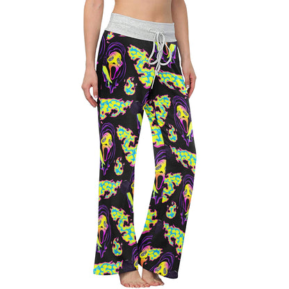 Violet Ghost Scary Women's High-waisted Wide Leg Pants | Wonder Skull