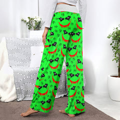 Green Smile Horror Women's High-waisted Wide Leg Pants | Wonder Skull