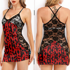 Crimson Nightmare Stripes Women's Black Lace Cami Dress Babydolls Nightgowns