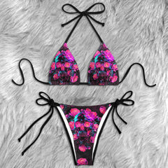 Neon Skull Rose Micro Triangle Bikini Swimsuit - Wonder Skull