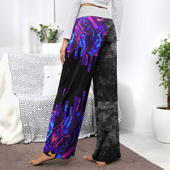 Dark Purple Emo Grunge Women's High-waisted Wide Leg Pants | Wonder Skull