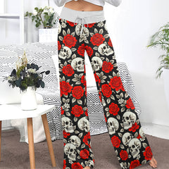Noir Skull Flower Tapestry Women's High-waisted Wide Leg Pants