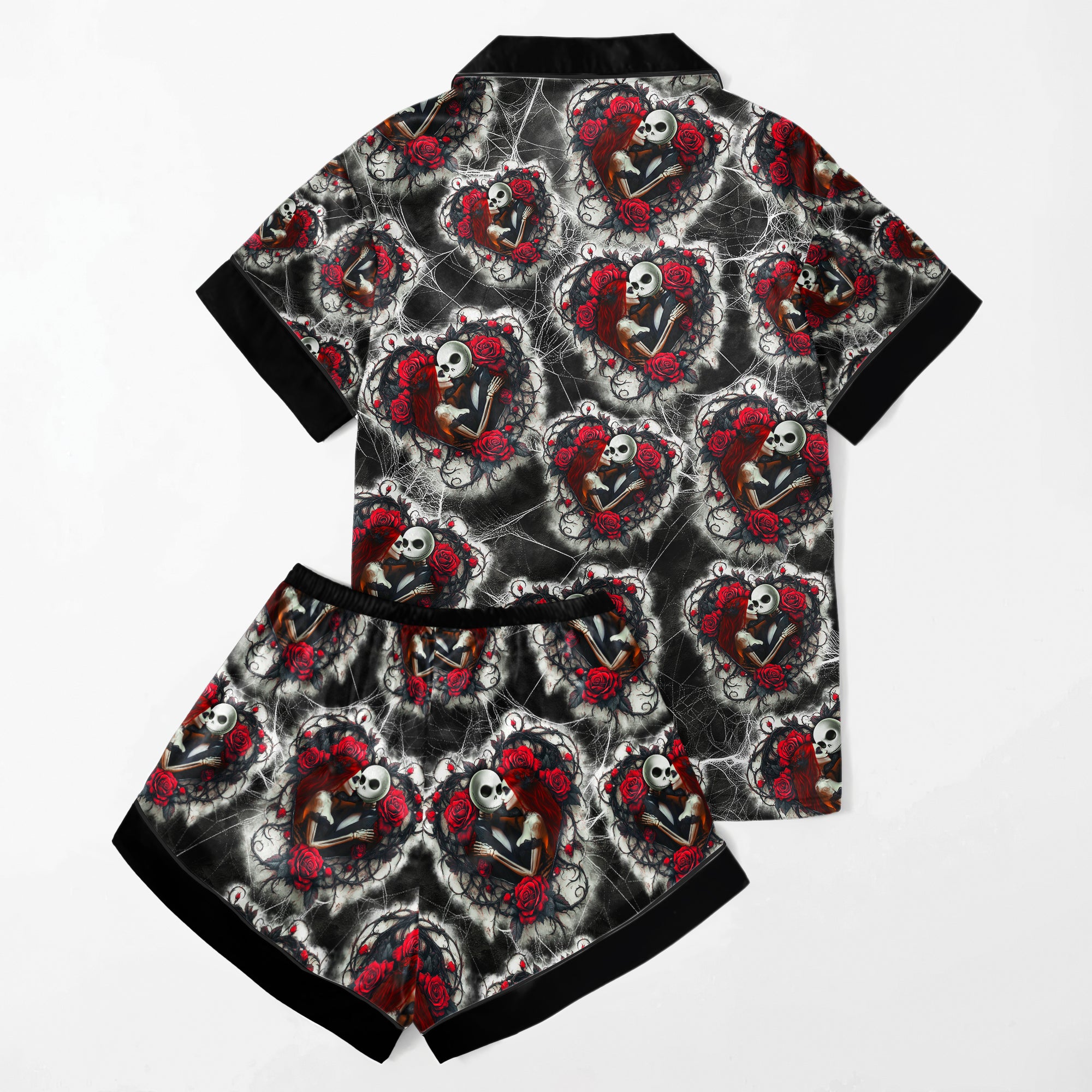 Couple Night Moon Pattern Women's Pajama Sets Top Sleeve & Short Bottom