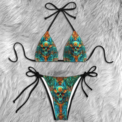 Bloomed Leaf Skull Illusion Micro Triangle Bikini Swimsuit