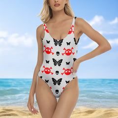 One Piece Bikini Pastel Punk Skull Pattern Print Swimwear