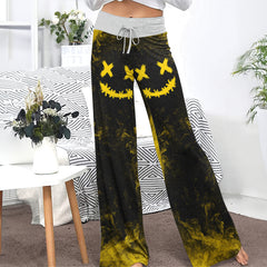 Yellow Abstract Emo Art Women's High-waisted Wide Leg Pants | Wonder Skull