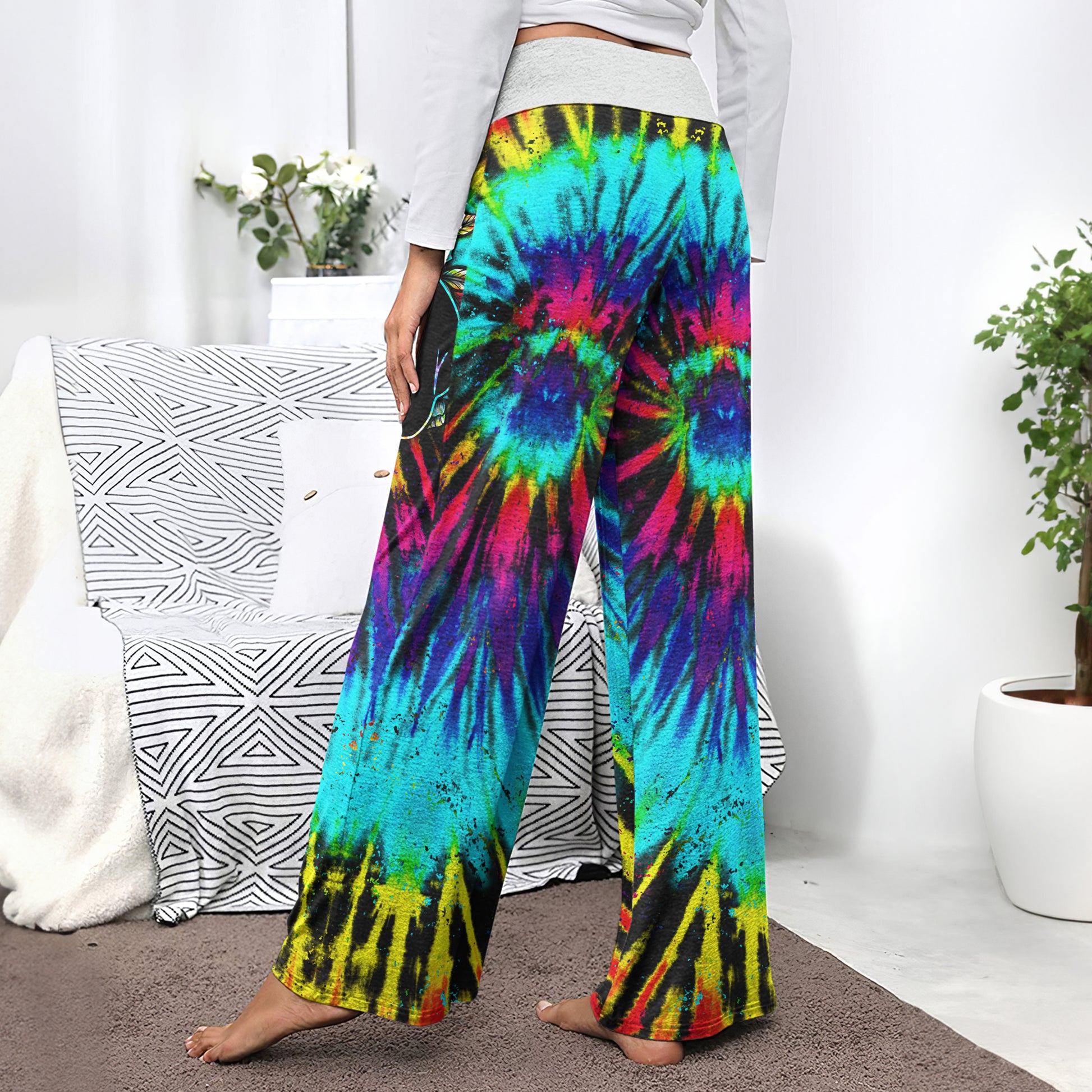 Nightmare TieDye Theme Women's High-waisted Wide Leg Pants | Wonder Skull