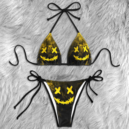 Yellow Crazy Face Micro Triangle Bikini Swimsuit - Wonder Skull