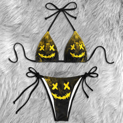 Yellow Crazy Face Micro Triangle Bikini Swimsuit - Wonder Skull