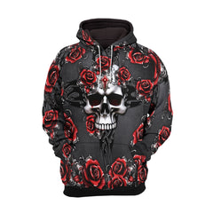 Skull Thorn Rose Gothic Combo Hoodie and Leggings - Dark and edgy matching set with skull designs for a unique and stylish look.