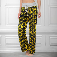 Bold Skull Yellow Pattern Women's High-waisted Wide Leg Pants