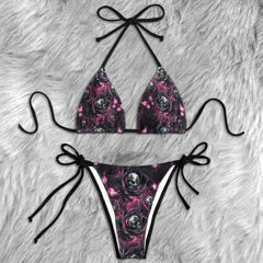 Neon Skull Rose Art Micro Triangle Bikini Swimsuit