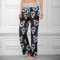 Neon Storm Skeleton Head Women's High-waisted Wide Leg Pants