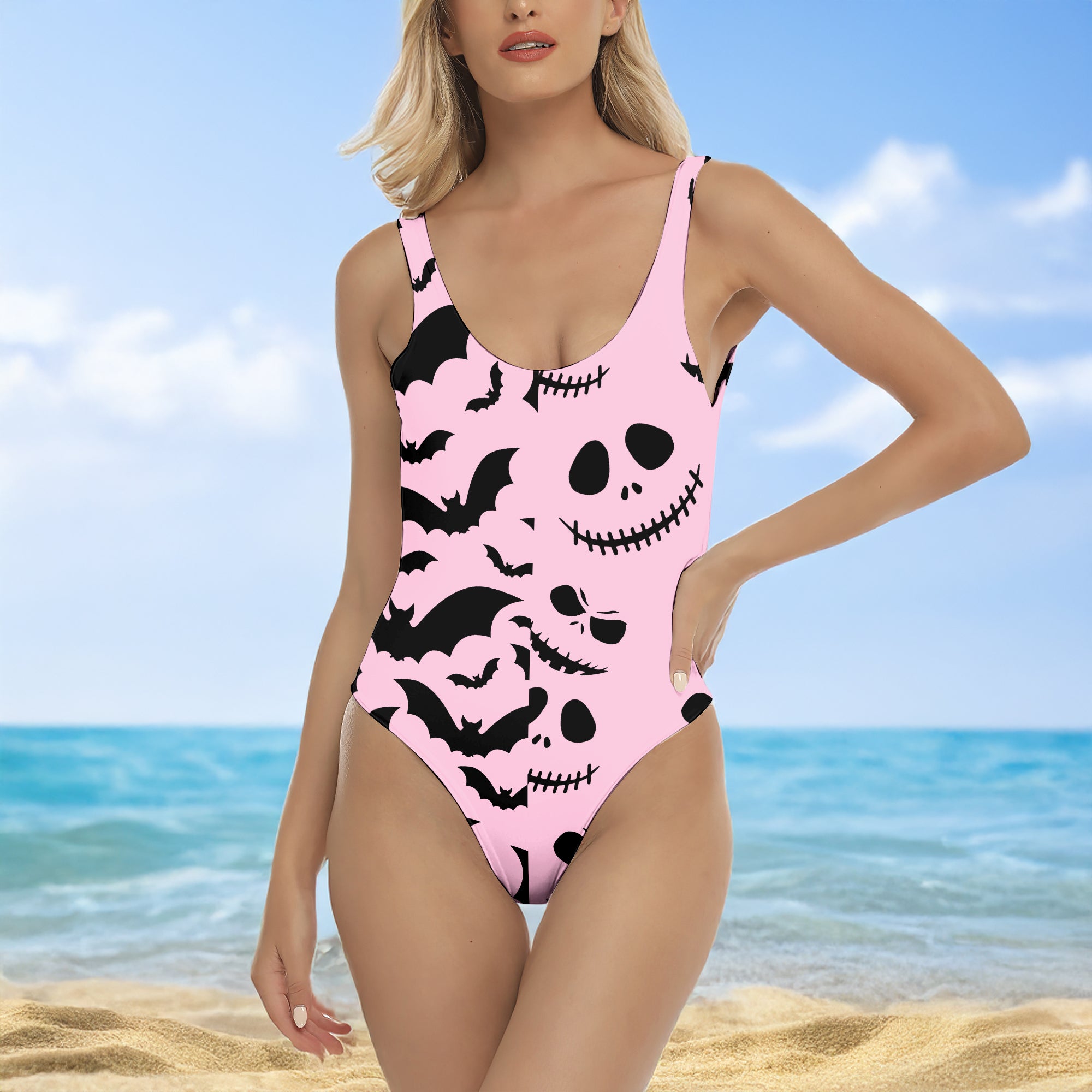 One Piece Bikini Bubblegum Bats & Bones Print Swimwear