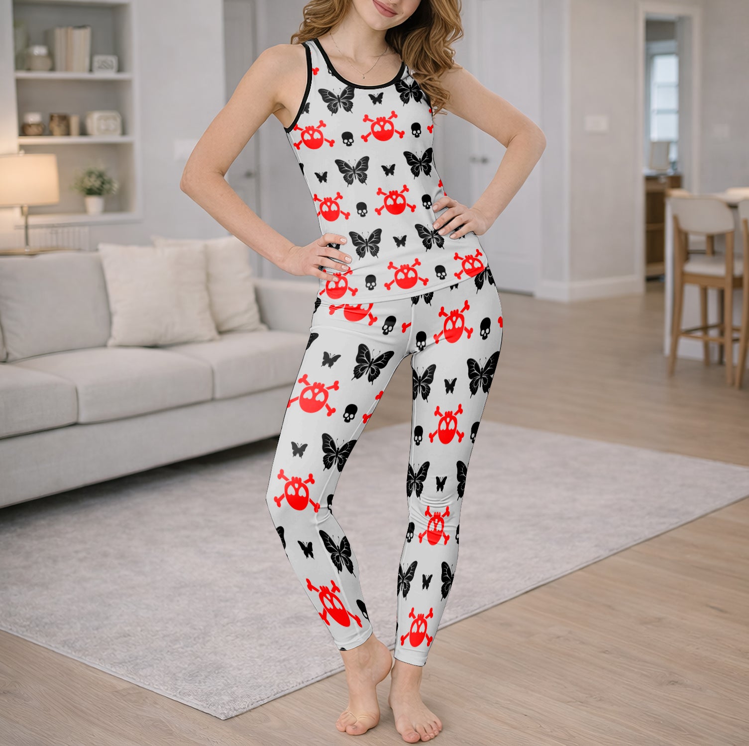 Shadow Sliver Skull Pattern Tanktop and Leggings