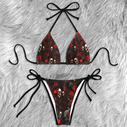 Crimson Skull Seduction Micro Triangle Bikini Swimsuit