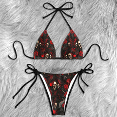 Crimson Skull Seduction Micro Triangle Bikini Swimsuit