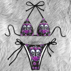 Amethyst Thorn Skull Crest Micro Triangle Bikini Swimsuit