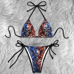 Metallic USA Skull Graphic Micro Triangle Bikini Swimsuit