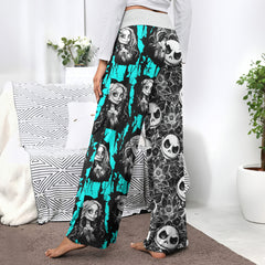 White Cyan Lovely Nightmare Women's High-waisted Wide Leg Pants | Wonder Skull