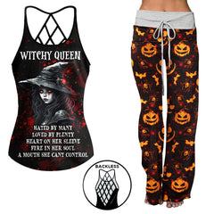 Witchy Queen Blood Halloween Backless tanktop and Wide Pants Sets - Wonder Skull