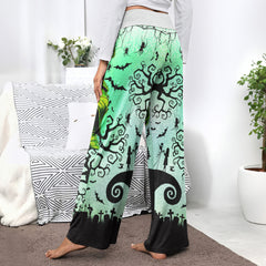 Green Nightmare Theme Art Women's High-waisted Wide Leg Pants | Wonder Skull