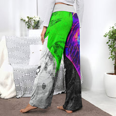 Two Block Color Emo Women's High-waisted Wide Leg Pants | Wonder Skull