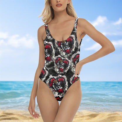 One Piece Bikini Pattern Couple Skeleton Print Swimwear