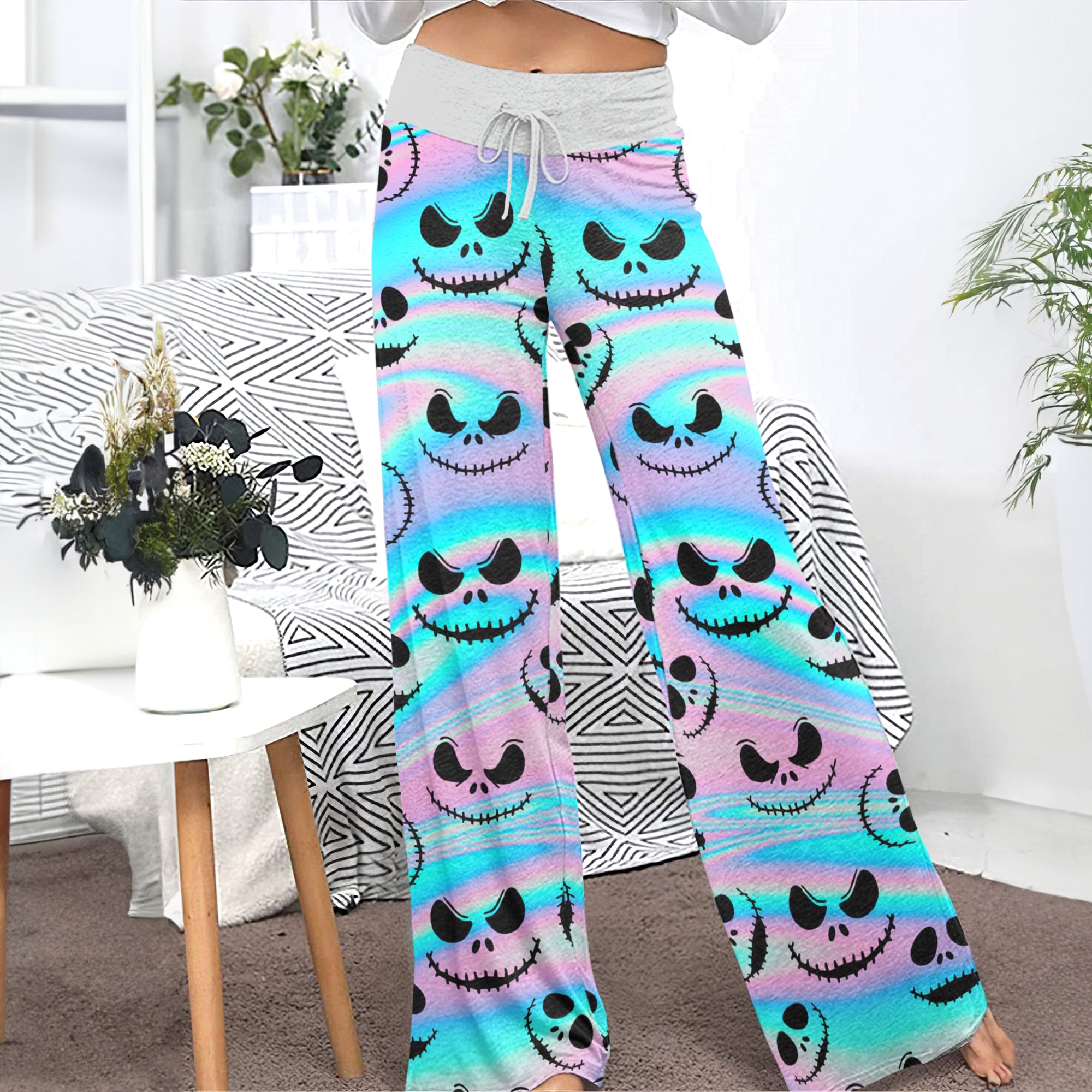 Holographic Pattern Women's High-waisted Wide Leg Pants
