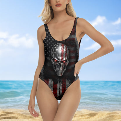 One Piece Bikini Dark American Patriot Skull Print Swimwear