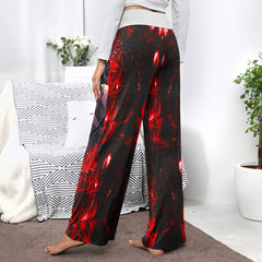 Red Fire Skull Art Women's High-waisted Wide Leg Pants | Wonder Skull