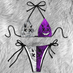 Purple Emoticon Smiley Micro Triangle Bikini Swimsuit - Wonder Skull