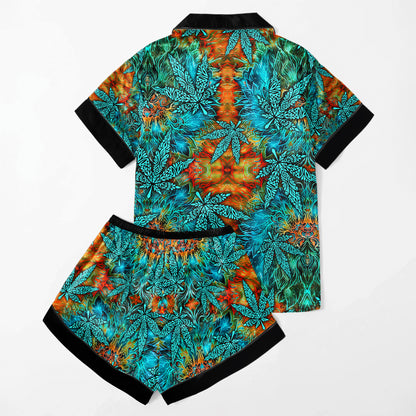 Abstract PsyFire Leafscape Women's Pajama Sets Top Sleeve & Short Bottom