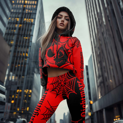 Women Hoodie and Leggings, Gothic Couples Spiderweb Art Outwear Pants Outfit