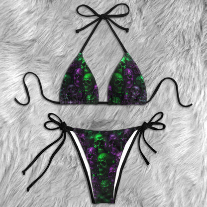 Acid Green Purple Skull Micro Triangle Bikini Swimsuit