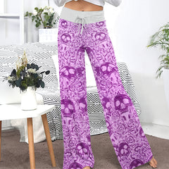 Purple Skull Pattern Gothic Women's High-waisted Wide Leg Pants
