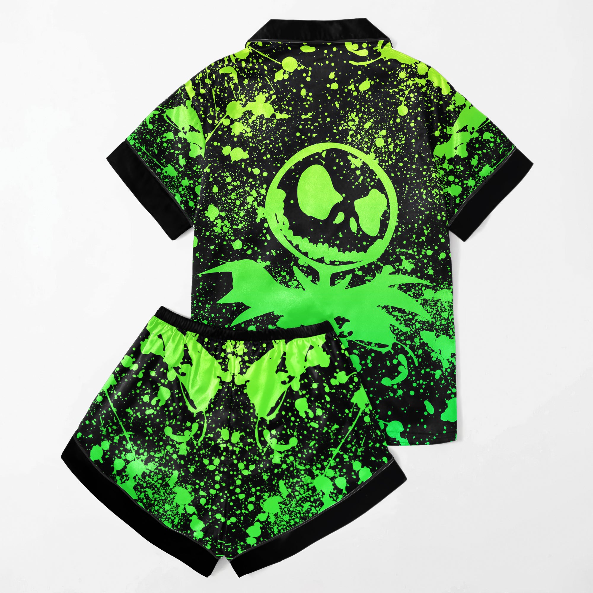 Green Brush Art Women's Pajama Sets Top Sleeve & Short Bottom