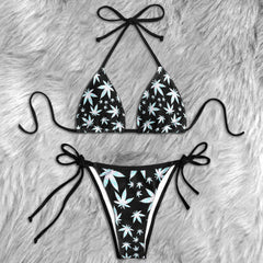 Neon Leaf Mirage Pattern Micro Triangle Bikini Swimsuit