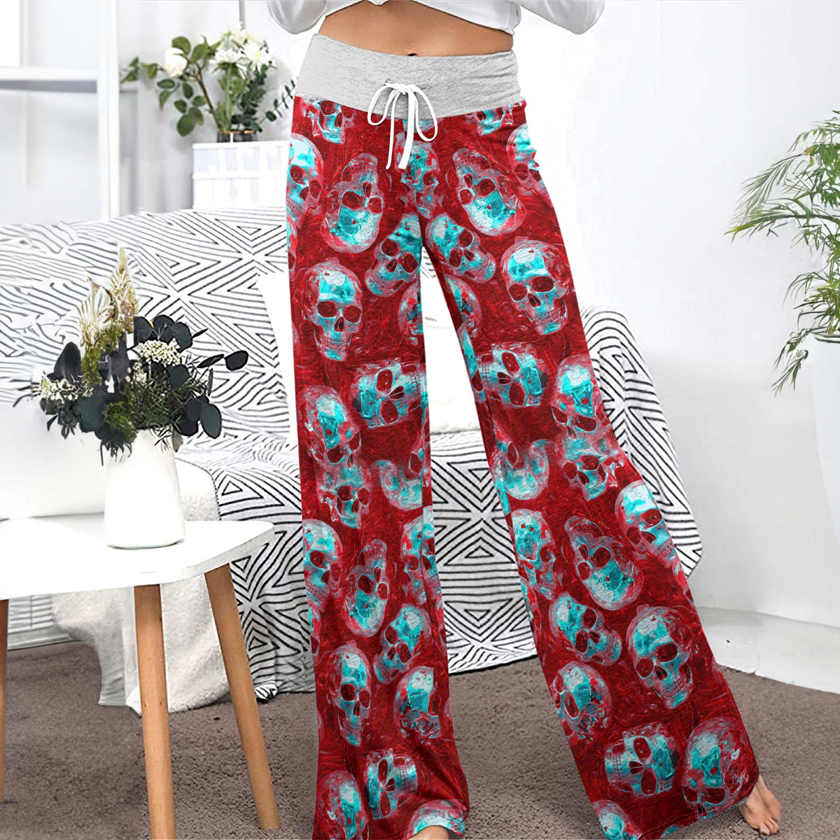 Neon Skull Crimson Chrome Women's High-waisted Wide Leg Pants