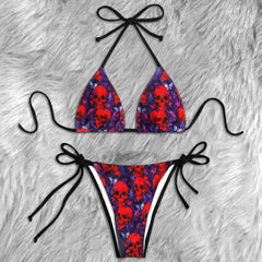 Crimson Skull Indigo Butterfly Micro Triangle Bikini Swimsuit